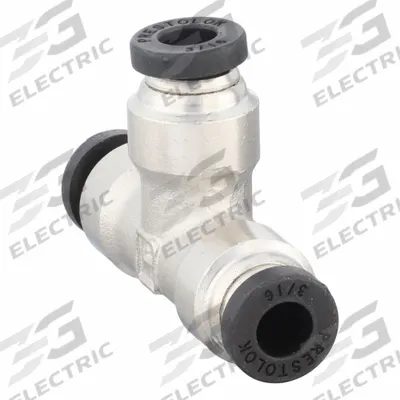 PARKER Push-Fit Tee Fitting: 3/16 in OD x 3/16 in OD x 3/16 in OD Size, Brass - Nickel-Plated Brass Tube Fittings