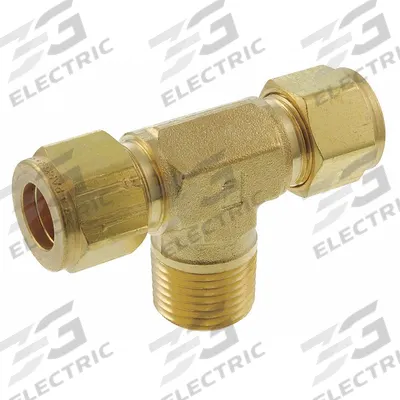 PARKER Compression Tee Fitting: 3/8 in OD x 3/8 in OD x 3/8 in Pipe Size - Double-Ferrule Brass Compression Fittings