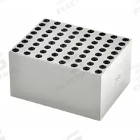 OHAUS Heat Block: Anodized Aluminum, 1 7/8 in Overall Wd, 20 1/4 in Overall Lg, 64 Wells, 0.2 mL (MPN 30400170). Key specifications — Product Type: Dry Bath Block; Includes Thermometer Well: No; Material: Anodized Aluminum; Volume Capacity: 0.2 mL; Brand: OHAUS.