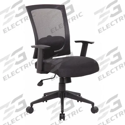 BOSS Office Chair: Ht, Black, Fabric & Mesh Material, 21 in Back Ht, 19 in Seat Wd - Adjustable-Arm Office Chairs