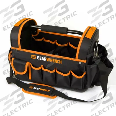 GEARWRENCH Tote Bag: 8 1/4 in W x 16 in D x 11 in H, Black/Orange, Polyester, 20 Pockets - Polyester Tool Totes
