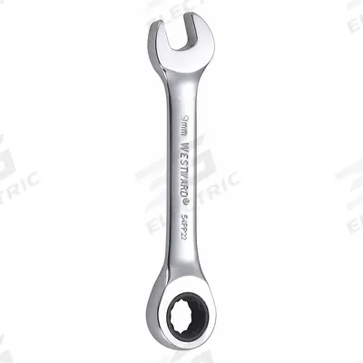 WESTWARD Combination Wrench: Alloy Steel, Chrome, 9 mm Head Size, 3 1/2 in Overall Lg - Metric 12-Point Ratcheting Combination Wrenches