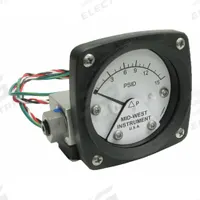 MIDWEST INSTRUMENT Differential Pressure Gauge & Switch: Back, 1/4 in NPT Female, 120, 2 1/2 in Dial (MPN 120AA-00-O-AA-15P). Key specifications — Sensor Type: Piston; Series: 120; Housing Material: Aluminum; Certificate of Calibration: Not Included; Gauge Accuracy: ±3-2-3%.