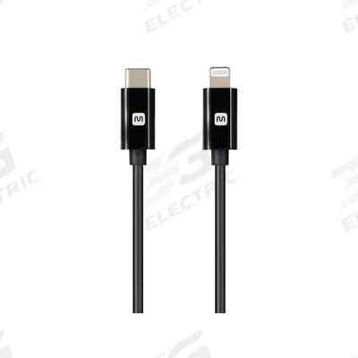 MONOPRICE Cable: Lightning End 1, Type C End 2, Black, 6 ft Lg - Standard USB & Lightning Cables