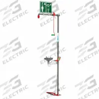 HUGHES SAFETY Shower with Eyewash: Floor Mnt, Uncovered, Stainless Steel Bowl, Stainless Steel Pipe (MPN 18GS85G). Key specifications — Brand: HUGHES SAFETY.