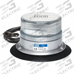 ECCO Beacon Light: Flashing Beacon, Amber, 3 7/8 in Overall Ht, LED, 12-24V DC (MPN 7160CA-VM). Key specifications — Operating Voltage: 12-24V DC; Number of Flash Patterns: 23; Includes: 15 ft Cord with On/Off Switch; Electrical Connection: Plug; Mount Type: Suction; Brand: ECCO; Shape: Round; Lighting SAE Class Rating: SAE Class 1.