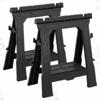 STANLEY Folding Sawhorse: Fixed Ht, Plastic, 27 3/20 in Overall Wd, 2 PK (MPN 060864R). Key specifications — Height Adjustability: Fixed Height; Brand: STANLEY; Portability: Fold-Up Legs; Top Material: Plastic; Included Components: No Additional Components; Clamping System: Built-In V-Grooves; Assembly: Fully Assembled; Display Sell UOM: PK.