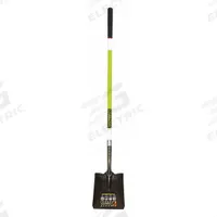 SEYMOUR MIDWEST Square Point Shovel: Steel Blade, 14 ga, Straight Handle Type, Fiberglass Handle (MPN 49751GRA). Key specifications — Blade Color: Black; Handle Color: Safety Green; Blade Material: Steel.