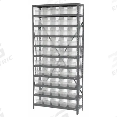 AKRO-MILS Bin Shelving: 36 in x 18 in x 79 in, 1 Sided, 36 Bins, Open, Shelf Bin - Metal Stationary Bin Shelving with Open-Front Bins