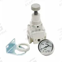 SMC Precision Compressed Air Regulator: Aluminum, 1/4 in Rc, 1,900 lpm, 1 MPa Max Op Pressure, Knob (MPN IR2000-02BG-A). Key specifications — attr111664: Yes; attr111400: SMC; attr111627: SMC.