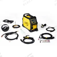 ESAB Multiprocess Welder: Rebel EMP 205ic, DC, MIG/Stick/TIG Pack (MPN 0558102553). Key specifications — Maximum Amperage (Stick): 180 A; Maximum Amperage (TIG): 205 A; Input Voltage (Nominal) (Merch - Table Column, Filters): 230V.