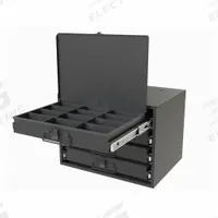 Sliding Drawer Cabinet: 15 5/8 in x 11 7/8 in x 11 7/8 in, 4 Drawers, Gray, Bearing, Assembled, Pull (MPN 307B-95-D931). Key specifications — Cabinet Color: Gray; Includes Dividers: No; Drawer Inside HxWxD: (12) 2 in x 4-1/4 in x 2-3/16 in; Stackable: Yes; Number of Compartments per Drawer: (4) 12; Brand: DURHAM MFG.