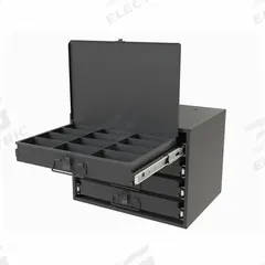 Sliding Drawer Cabinet: 15 5/8 in x 11 7/8 in x 11 7/8 in, 4 Drawers, Gray, Bearing, Assembled, Pull (MPN 307B-95-D931). Key specifications — Cabinet Color: Gray; Includes Dividers: No; Drawer Inside HxWxD: (12) 2 in x 4-1/4 in x 2-3/16 in; Stackable: Yes; Number of Compartments per Drawer: (4) 12; Brand: DURHAM MFG.