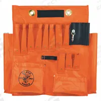 KLEIN TOOLS Tool Apron: 24 in W x 23 in H x 23 in L, Orange, Vinyl (MPN 51829M). Key specifications — attr1118525: KLEIN TOOLS; attr1125037: Orange; attr1125045: Aerial Apron; attr1125041: Vinyl.