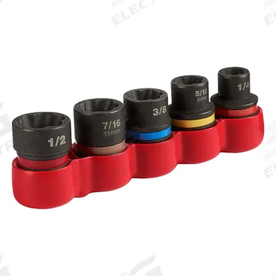 MILWAUKEE Impact Extractor Set: 3/8 in Drive Size, 5 Pieces - Bolt Extraction Impact Socket Sets
