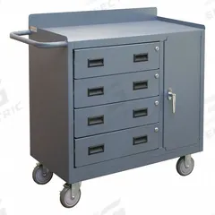 DURHAM MFG Mobile Cabinet Workbench: 36 in x 18 in, Steel, 1,200 lb Overall Load Capacity, Gray (MPN 2211A-LU-95). Key specifications — Included Components: Handle on Side; Assembly: Fully Assembled; Brand: DURHAM MFG.