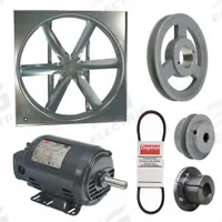 DAYTON Supply Fan w/Drive Package: Belt Drive, 30 in Blade, Open Dripproof, 11,061 cfm, 3 ph, 1 hp (MPN 7AD00). Key specifications — Nameplate Voltage: 208-230/460V AC; Assembled: Unassembled; Brand: DAYTON; Enclosure Design: Open Dripproof Motor.