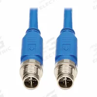 EATON TRIPP LITE Ethernet Cable: 16.4 ft Lg, X Coding, M12 Male Straight x M12 Male Straight, PoE++ (MPN NM12-601-05M-BL). Key specifications — Brand: EATON TRIPP LITE; Cable Jacket Color: Blue; End 1 Coding: X; End 2 Coding: X; IP Rating: IP68; Performance Category: Cat6; Power over Ethernet (PoE): PoE++.