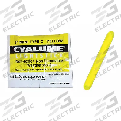 CHEMLIGHT BY CYALUME TECHNOLOGIES Lightstick: NSN 6260-01-335-2869, Yellow, 2 in Overall Lg - Heavy-Duty Lightsticks