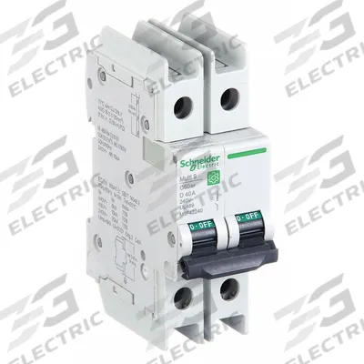 SCHNEIDER ELECTRIC IEC Miniature Circuit Breaker: 40 A Amps, 14kA at 120/240V AC, Screw Clamp - D-Curve, 2-Pole UL489 DIN Rail-Mount Miniature Circuit Breakers