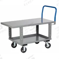 LITTLE GIANT Platform Truck: 2,000 lb, 60 in L x 30 in W x 26 in H Deck, Solid, 12 ga Deck, Rubber (MPN RNL2-3060-6MR-AH). Key specifications — Side Panel Type: No Side Panels; Brand: LITTLE GIANT; Color: Gray; Caster/Wheel Configuration: (2) Rigid.