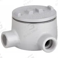 Conduit Outlet Body: Aluminum, GR, 3/4 in Trade Size, L Body, 18 cu in Body Capacity (MPN GRL75-A). Key specifications — Series: For Standard Body; Compatible Conduit Trade Size: 3/4 in; Thread Gender: Female; Hub Style: Threaded; Cover Included: Yes; Body Style: L; Connection Type: Threaded; Back Type: Round.