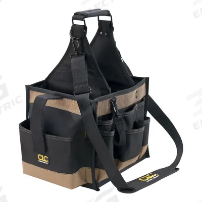 CLC Tool Tote: 11 in W x 9 in D x 19 in H, Black, Polyester, 22 Pockets, 8 Inside Pockets - Polyester Tool Totes