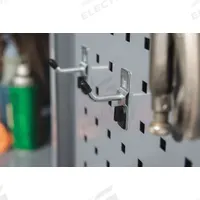 KENNEDY Single Rod Pegboard Hook: 4 in x 3/4 in x 2 3/8 in, 10 Hooks, 4 in Hook Dp, Locking Clip (MPN 99824). Key specifications — Mounting Type: Surface; Finish: Zinc-Plated; Color: Silver; Accessory Type: 10-Degree Single Hook; Locking System: Locking Clip; Material: Steel; Brand: KENNEDY.