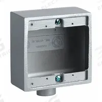 HUBBELL KILLARK Device Box: Iron, Square, 2 Gangs, 3/4 in Hub Size, 47 cu in Capacity, Gray (MPN 2FD-2M). Key specifications — Color: Gray; Brand: HUBBELL KILLARK.