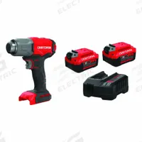 CRAFTSMAN Heat Gun Kit: 120V DC, (2) 4.0 Ah, 0°F to 950°F, Battery Included (MPN CMCE530B/CMCB204-2CK). Key specifications — attr1256793: (2) 4.0 Ah; attr1256805: Fixed; attr1256808: No; attr1256807: No; attr1316802: 2 Batteries, 1 Charger.