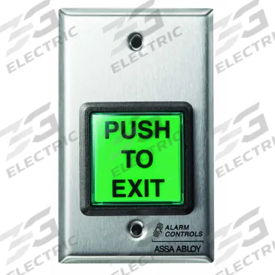 ALARM CONTROLS Exit Push Button: 5 in Ht, 2 1/4 in Dp, 2 3/4 in Wd, Green/Silver - Push-to-Exit Buttons