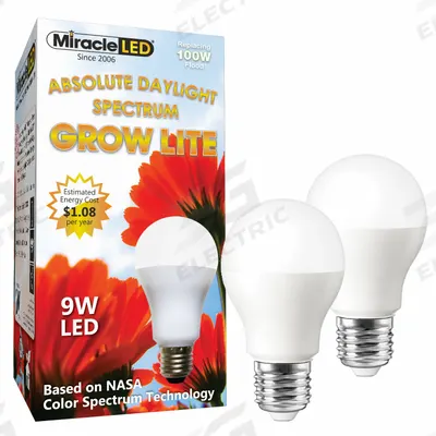 MIRACLE LED Grow Bulb: LED, A19, 120V, Full/Broad - Plant Growth Bulbs