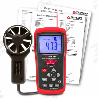 TRIPLETT Anemometer: 1 fpm Air Velocity Resolution, Rotating Vane, Air Flow/Air Velocity/Temp - Rotating Vane Air Velocity Meters