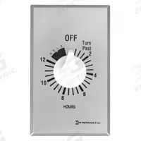INTERMATIC Spring-Wound Timer: 12 hr Max, SPST, 120/277V AC, Wall Plate Included, Silver (MPN FF12HHC). Key specifications — Brand: INTERMATIC; Includes Hold: Hold Included.