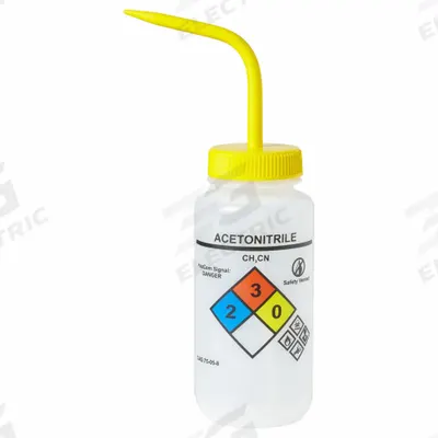 APPROVED VENDOR Wash Bottle: 500 mL, Acetonitrile, Yellow, Wide, Vented Spout Spout - Wide Mouthed Standard Spout Wash Bottles