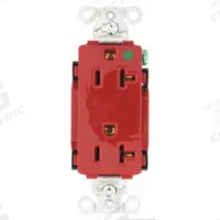 HUBBELL Receptacle: Hospital Grade Fed. Spec., Decorator Duplex, 5-20R, Red, 125V AC, 20 A (MPN 2182RED)