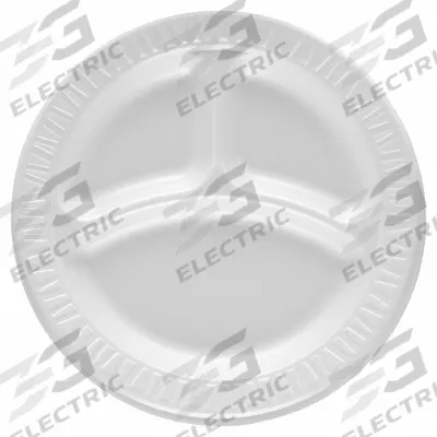 DART Disposable Foam Plate: White, Light-Wt, 9 in Disposable Plate Size, 3 Compartments - Foam Plates