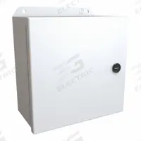 HAMMOND Electrical Enclosure: Steel, 8 in x 8 in x 4 in, NEMA 12/13/3R/4, w/Panel, Solid Cover, IP66 (MPN EJ884LG). Key specifications — Closure Method: Latches; Brand: HAMMOND; Knockouts: Not Included.