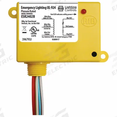 RIB Enclosed Pre-Wired Relay: 20 A Rating, SPDT - Emergency Lighting Bypass/Shunt Relays