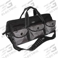 BUCKET BOSS Tool Bag: 26 in W x 26 in D x 13 in H, Black, Polyester, 29 Pockets, 17 Inside Pockets (MPN 65024). Key specifications — Color: Black; Brand: BUCKET BOSS; Material: Polyester.