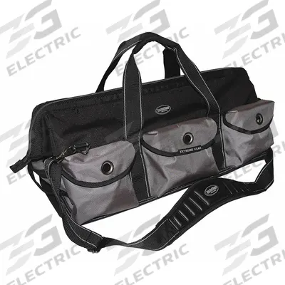 BUCKET BOSS Tool Bag: 26 in W x 26 in D x 13 in H, Black, Polyester, 29 Pockets - Polyester Wide-Mouth Tool Bags