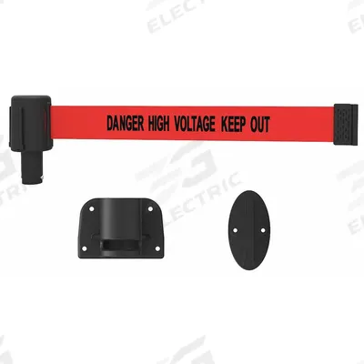 BANNER STAKES Retractable Belt Head: Red, 42 in Overall Ht, 15 ft Belt Lg - Replacement Belt Cassettes