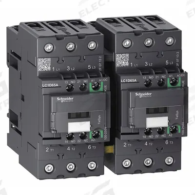 SCHNEIDER Magnetic Contactor: Reversing, 3 Poles, 3NO Contacts, 65 A - Reversing IEC Contactors