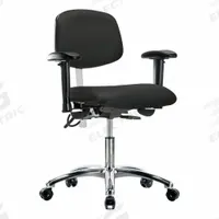ESD/Cleanroom Chair: Vinyl, Arms Included, Ht Range 19 in to 24 in, 19 in Seat Wd, 18 in Seat Dp (MPN BR-NECR-DHCH-CR-T1-A1-EC-ESDBLK). Key specifications — Foot Support: No; Back Tilt Backward: 13.5°; Back Tilt Forward: 10.5°; Base Material: Aluminum; Brand: APPROVED VENDOR; Product Type: Cleanroom Chair; Cleanroom Class: ISO 5; ESD-Safe: ESD-Safe.