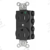 HUBBELL Receptacle: Hospital Grade Fed. Spec., Duplex, 5-15R, Black, 125V AC, 15 A, 2 Pole / 3 Wire (MPN SNAP8200BKTRA)