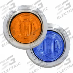 MAXXIMA Clearance Marker Light: Clearance Light, LED, Round, Surface Mount, Amber/Blue, Hole, IP67 (MPN M09340YBL-DC). Key specifications — Lens Color: Blue; Brand: MAXXIMA; Electrical Connection: Bullet Connectors; Lighting Technology: LED; Mount Type: Hole.