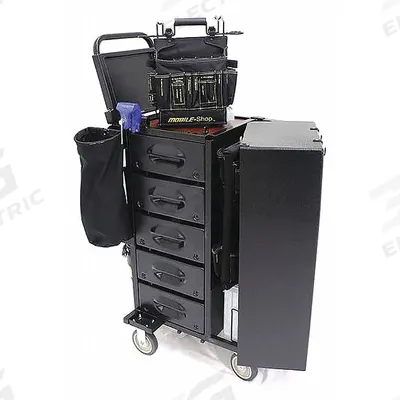 MOBILE SHOP Tool Utility Cart: Black / Black Drawer, 16 in Wd, 36 in Dp, 39 1/2 in Ht - Light-Duty Tool Utility Carts with Drawers & Cabinets