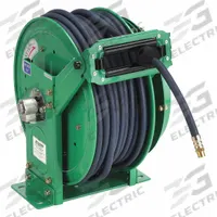 Spring Return Hose Reel: 100 ft (3/8 in I.D.), 3/8 in MNPT, 300 psi Max Op Pressure, Brass, Green (MPN 31XG62). Key specifications — Reel Color: Green; Hose Capacity: 100 ft (3/8 in I.D.); Overall Dimensions: 20-7/8 in L x 12-1/2 in W x 16-7/8 in H; Swivel Material: Brass; Hose End Configuration: 3/8 in MNPT; Brand: SPEEDAIRE.
