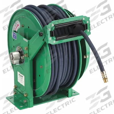 SPEEDAIRE Spring Return Hose Reel: 100 ft (3/8 in I.D.), 3/8 in MNPT, 300 psi Max Op Pressure - Dual-Arm Air or Water Spring-Return Hose Reels