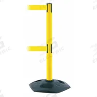 TENSABARRIER Barrier Post with Belt: Yellow, No Pattern, No Legend, 7 1/2 ft Belt Lg, Yellow (MPN 886T2-35-STD-NO-Y5X-C). Key specifications — Base Material: Rubber; Belt Color: Yellow; Brand: TENSABARRIER; Post Material: Plastic; Post Color: Yellow; Message: No Legend.